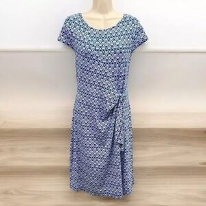 Talbots Tie Front‎ Sheath Dress Geometric Print in Blue stretchy cozy Size 2XL